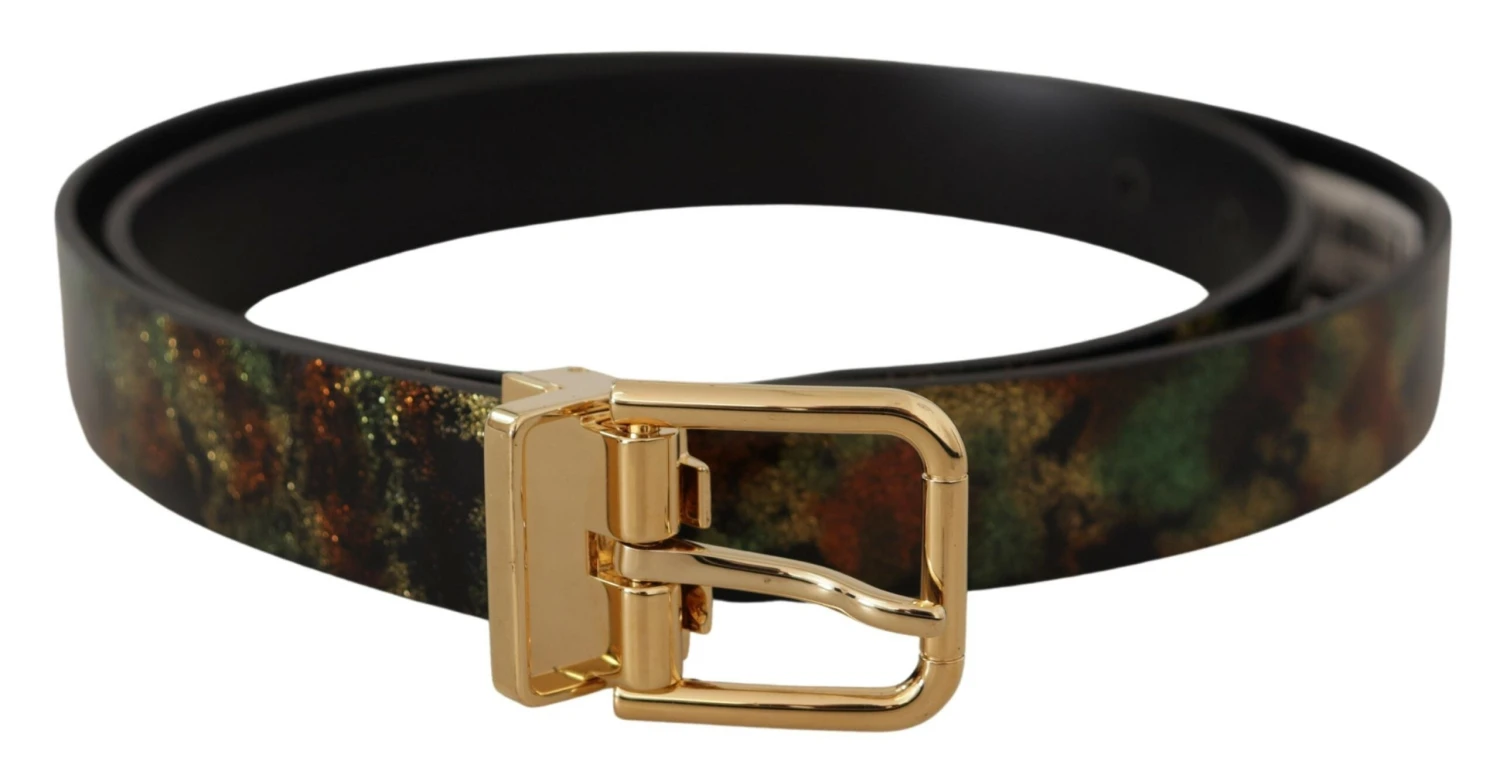 Dolce & Gabbana Black Green Leather Bronze Metal Buckle Men's Belt 3 Dolce & Gabbana Black Green Leather Bronze Metal Buckle Men's Belt