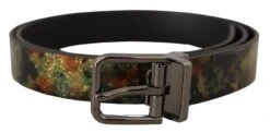 Dolce & Gabbana Black Sparkling Leather Black Metal Buckle Men's Belt