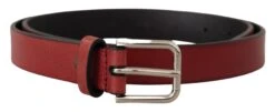 Dolce & Gabbana Maroon Vitello Leather Silver Metal Men's Belt