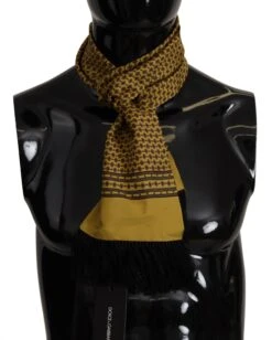 Dolce & Gabbana Yellow Patterned Silk Neck Wrap Fringe Men's Scarf