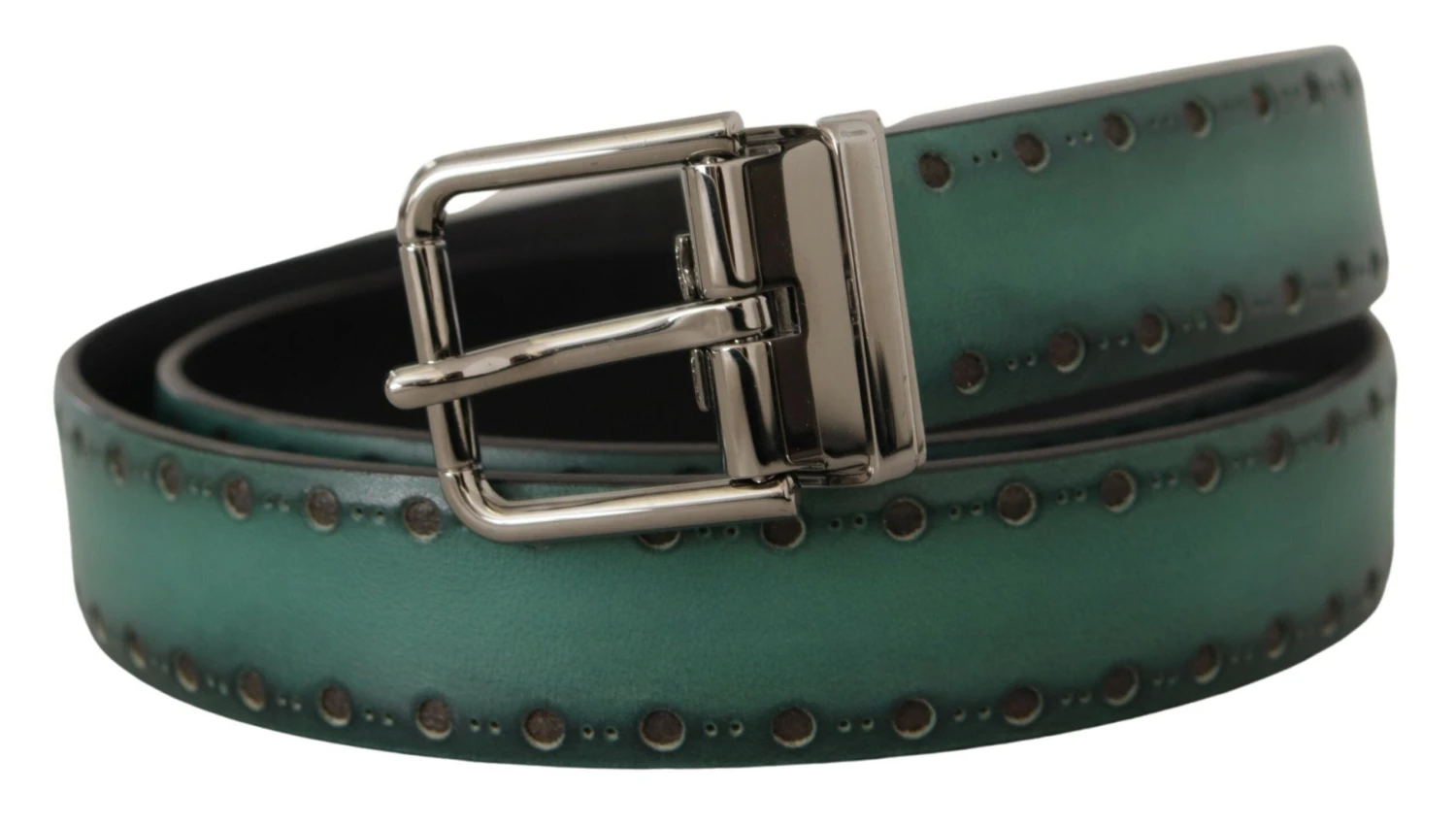Dolce & Gabbana Green Giotto Leather Silver Metal Buckle Men's Belt 4 Dolce & Gabbana Green Giotto Leather Silver Metal Buckle Men's Belt - Image 2