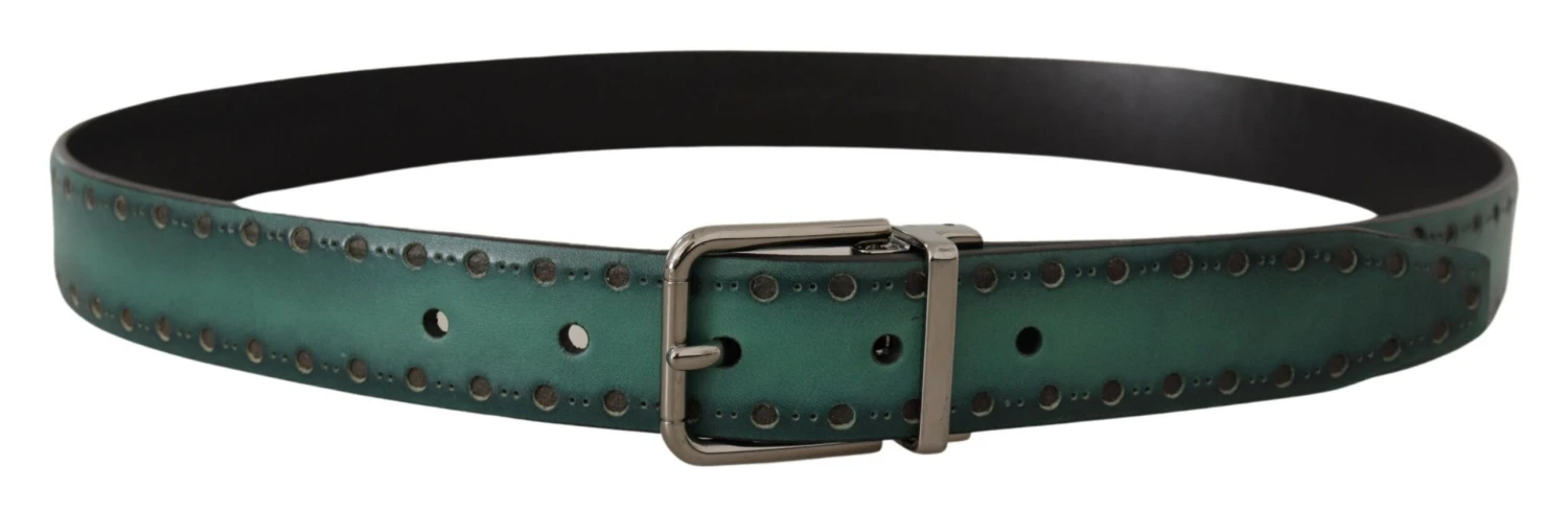 Dolce & Gabbana Green Giotto Leather Silver Metal Buckle Men's Belt 5 Dolce & Gabbana Green Giotto Leather Silver Metal Buckle Men's Belt - Image 3