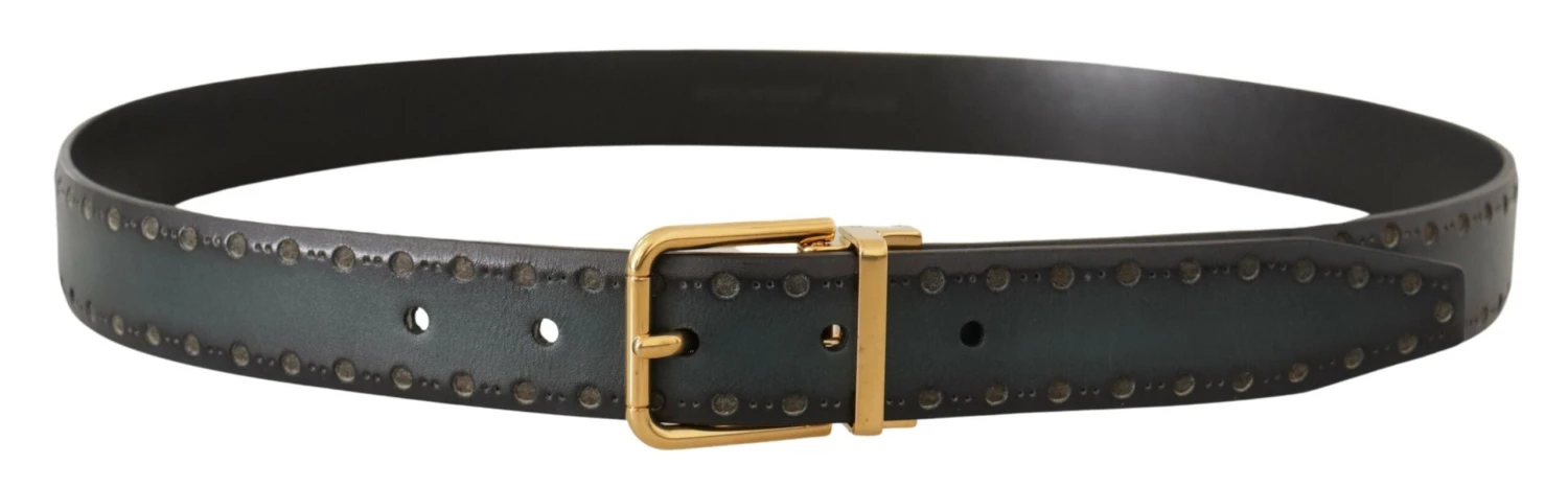 Dolce & Gabbana Green Perforated Leather Brass Metal Men's Belt 5 Dolce & Gabbana Green Perforated Leather Brass Metal Men's Belt - Image 3
