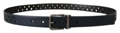 Dolce & Gabbana Navy Blue Perforated Leather Skinny Metal Buckle Men's Belt 7 Dolce & Gabbana Navy Blue Perforated Leather Skinny Metal Buckle Men's Belt -Lux Lair Store 4129724