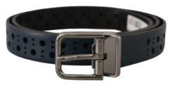 Dolce & Gabbana Navy Blue Perforated Leather Skinny Metal Buckle Men's Belt