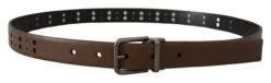 Dolce & Gabbana Dark Brown Perforated Leather Metal Men's Belt 7 Dolce & Gabbana Dark Brown Perforated Leather Metal Men's Belt -Lux Lair Store 4129748