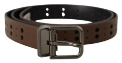 Dolce & Gabbana Dark Brown Perforated Leather Metal Men's Belt