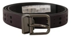 Dolce & Gabbana Burgundy Leather Perforated Metal Buckle Men's Belt