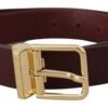 Dolce & Gabbana Maroon Vitello Leather Gold Metal Buckle Men's Belt -Lux Lair Store 4129997
