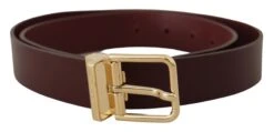 Dolce & Gabbana Maroon Vitello Leather Gold Metal Buckle Men's Belt