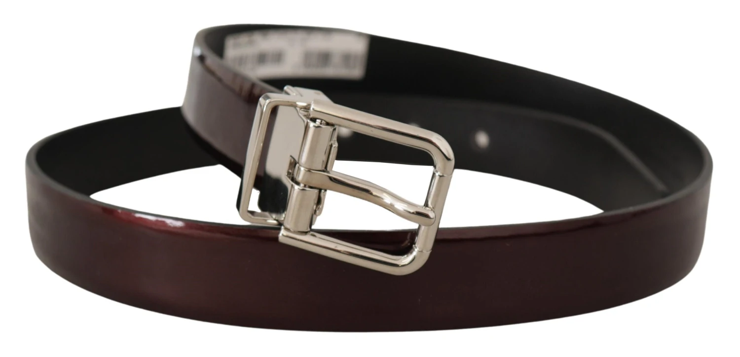 Dolce & Gabbana Brown Patent Leather Silver Metal Buckle Men's Belt 4 Dolce & Gabbana Brown Patent Leather Silver Metal Buckle Men's Belt - Image 2
