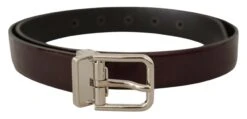 Dolce & Gabbana Brown Patent Leather Silver Metal Buckle Men's Belt
