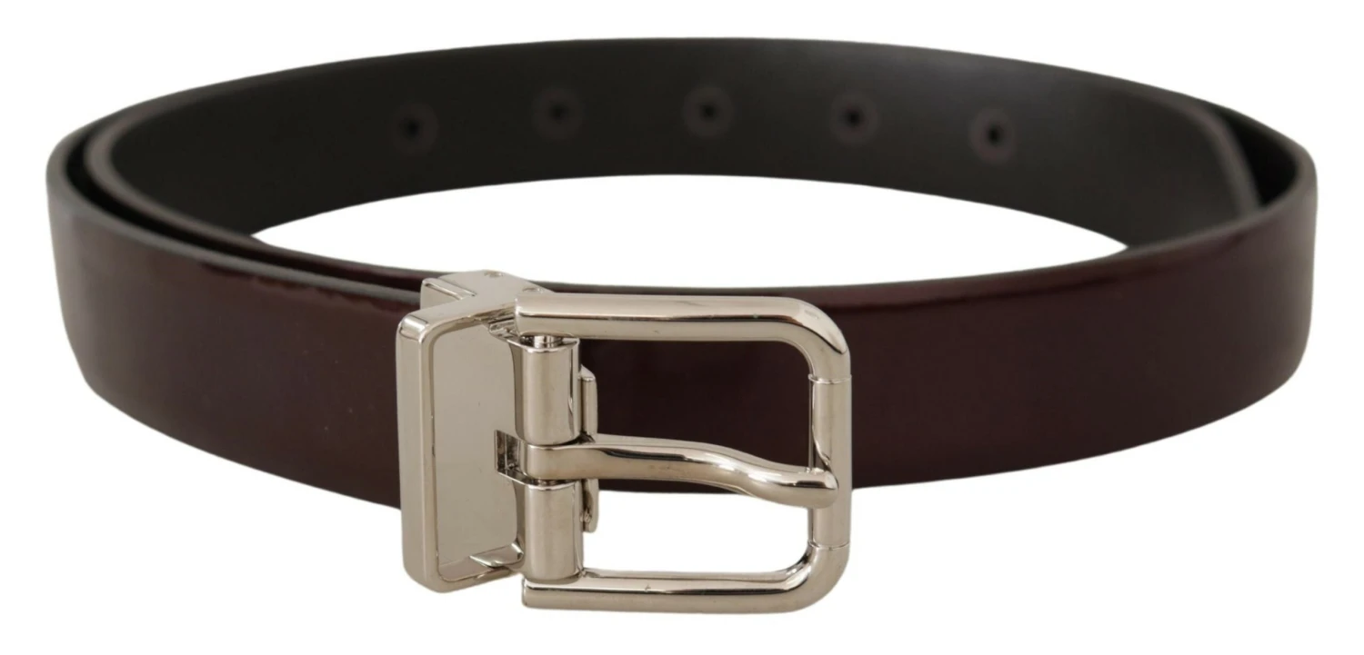 Dolce & Gabbana Brown Patent Leather Silver Metal Buckle Men's Belt 3 Dolce & Gabbana Brown Patent Leather Silver Metal Buckle Men's Belt
