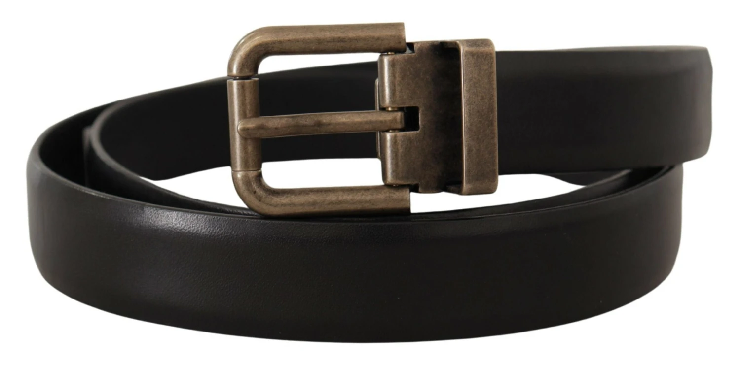 Dolce & Gabbana Black Calf Leather Brushed Brass Box Buckle Men's Belt 4 Dolce & Gabbana Black Calf Leather Brushed Brass Box Buckle Men's Belt - Image 2