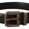 Dolce & Gabbana Black Calf Leather Brushed Brass Box Buckle Men's Belt 1 Dolce & Gabbana Black Calf Leather Brushed Brass Box Buckle Men's Belt -Lux Lair Store 4130062