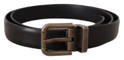 Dolce & Gabbana Black Calf Leather Brushed Brass Box Buckle Men's Belt