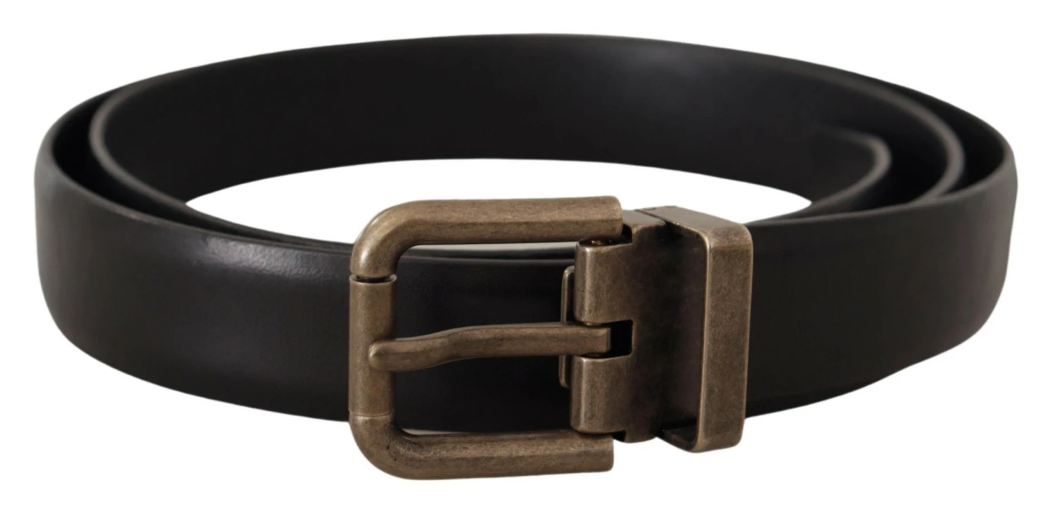 Dolce & Gabbana Black Calf Leather Brushed Brass Box Buckle Men's Belt 3 Dolce & Gabbana Black Calf Leather Brushed Brass Box Buckle Men's Belt