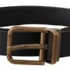 Dolce & Gabbana Black Leather Brass Metal Box Buckle Men's Belt