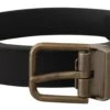 Dolce & Gabbana Black Leather Brass Metal Grain Buckle Classic Men's Belt 1 Dolce & Gabbana Black Leather Brass Metal Grain Buckle Classic Men's Belt -Lux Lair Store 4130078