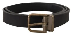 Dolce & Gabbana Black Leather Brass Metal Grain Buckle Classic Men's Belt