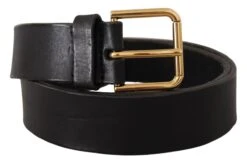 Dolce & Gabbana Black Leather Gold Tone Logo Metal Buckle Men's Belt -Lux Lair Store 4130098