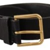 Dolce & Gabbana Black Leather Gold Tone Logo Metal Buckle Men's Belt