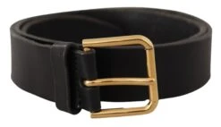 Dolce & Gabbana Black Leather Gold Tone Logo Metal Buckle Men's Belt