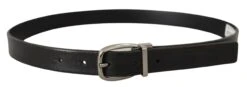 Dolce & Gabbana Black Leather Silver Chrome Metal Logo Buckle Men's Belt