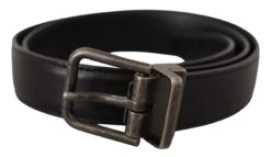 Dolce & Gabbana Black Calf Leather Logo Metal Buckle Men's Belt