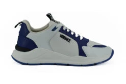 Versace Elegant Blue And White Leather Men's Sneakers