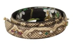 Dolce & Gabbana Beige Exotic Leather Crystals Reversible Shoulder Women's Strap