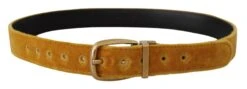 Dolce & Gabbana Mustard Velvet Gold Logo Engraved Metal Buckle Women's Belt -Lux Lair Store 4159460