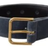 Dolce & Gabbana Navy Blue Velvet Gold Metal Logo Waist Buckle Women's Belt 2 Dolce & Gabbana Navy Blue Velvet Gold Metal Logo Waist Buckle Women's Belt -Lux Lair Store 4162467