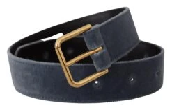 Dolce & Gabbana Navy Blue Velvet Gold Metal Logo Waist Buckle Women's Belt -Lux Lair Store 4162468