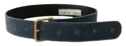 Dolce & Gabbana Navy Blue Velvet Gold Metal Logo Waist Buckle Women's Belt -Lux Lair Store 4162469