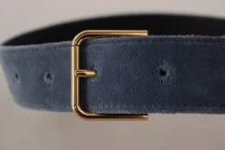 Dolce & Gabbana Navy Blue Velvet Gold Metal Logo Waist Buckle Women's Belt -Lux Lair Store 4162470