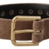Dolce & Gabbana Light Brown Velvet Gold Tone Logo Metal Buckle Women's Belt
