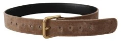 Dolce & Gabbana Light Brown Velvet Gold Tone Logo Metal Buckle Women's Belt -Lux Lair Store 4162563
