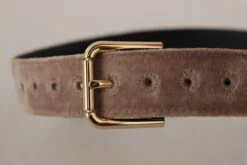 Dolce & Gabbana Light Brown Velvet Gold Tone Logo Metal Buckle Women's Belt -Lux Lair Store 4162564
