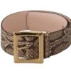 Dolce & Gabbana Beige Exotic Leather Wide Gold Metal Buckle Women's Belt