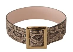 Dolce & Gabbana Beige Exotic Leather Wide Gold Metal Buckle Women's Belt -Lux Lair Store 4162815