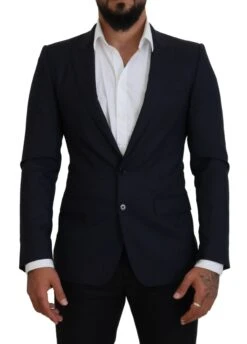 Dolce & Gabbana Blue Wool Slim Fit Formal Coat Men's Blazer