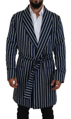 Dolce & Gabbana Black Blue Martini Printed Lining Men's Robe