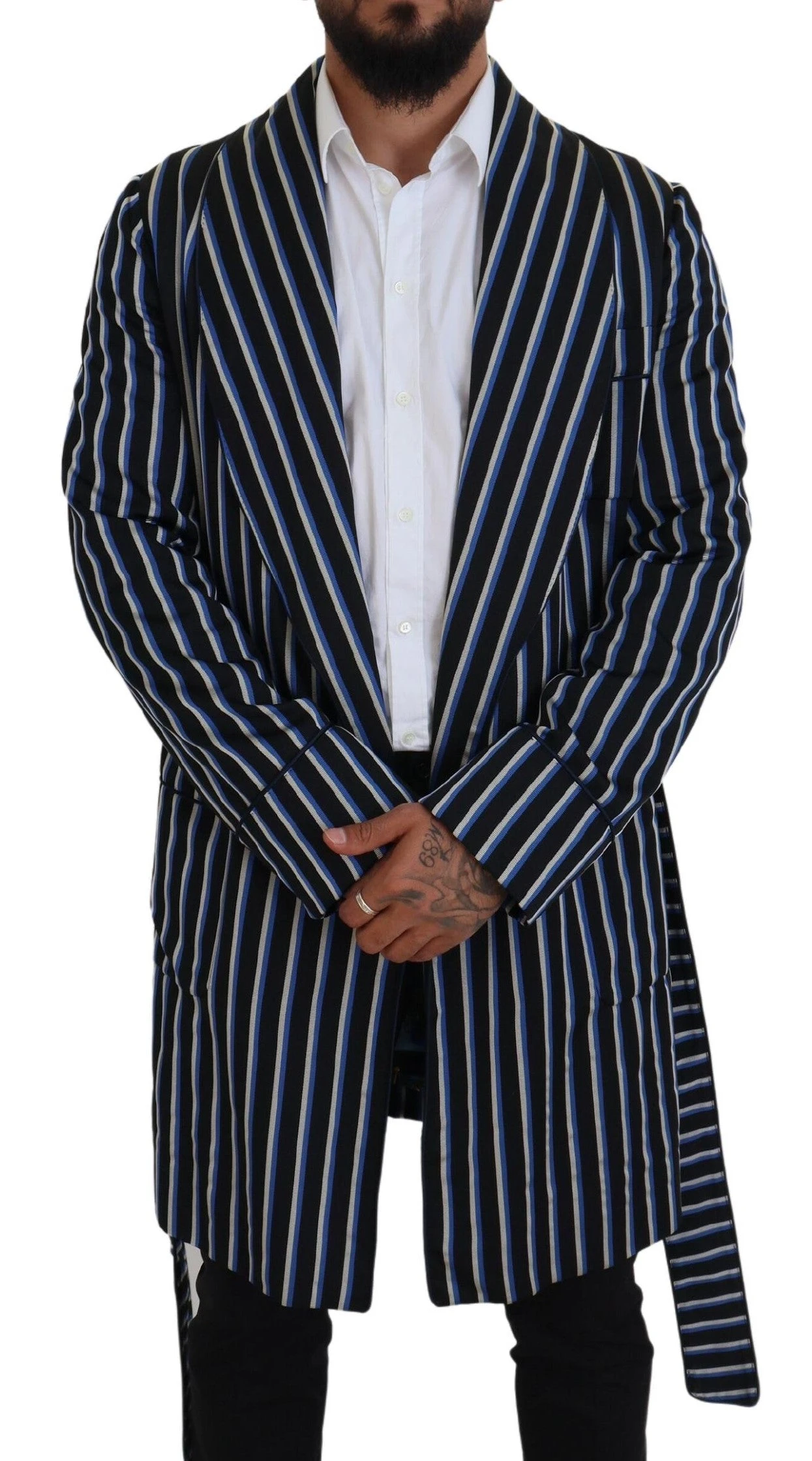 Dolce & Gabbana Black Blue Martini Printed Lining Men's Robe 7 Dolce & Gabbana Black Blue Martini Printed Lining Men's Robe - Image 5