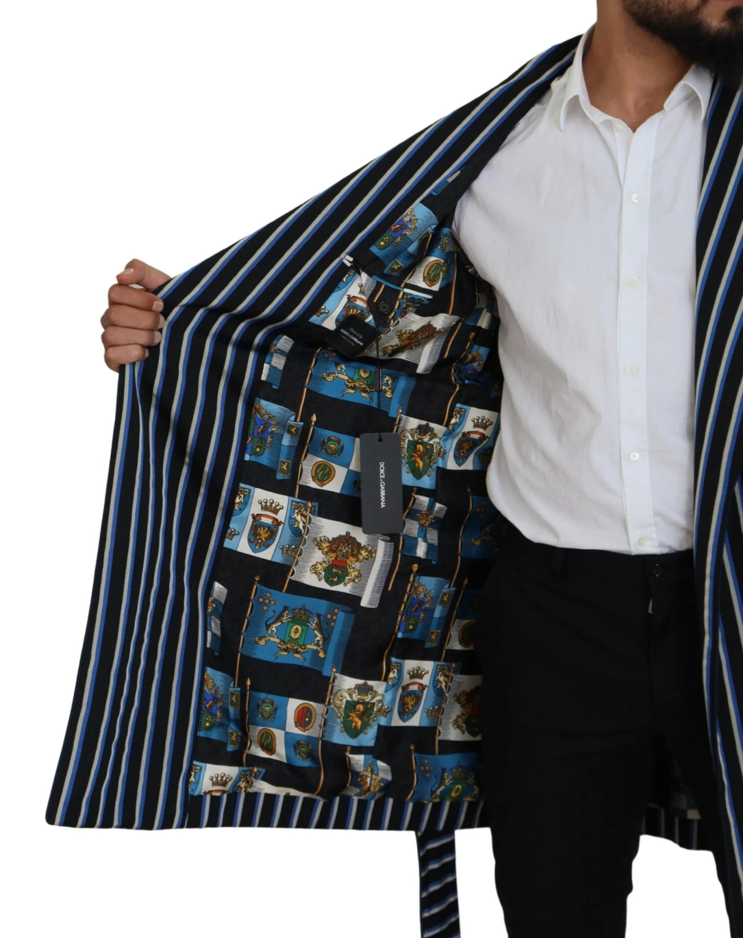 Dolce & Gabbana Black Blue Martini Printed Lining Men's Robe 8 Dolce & Gabbana Black Blue Martini Printed Lining Men's Robe - Image 6