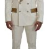 Dolce & Gabbana Off White Gold Striped Tuxedo Slim Fit Men's Suit -Lux Lair Store 4188054