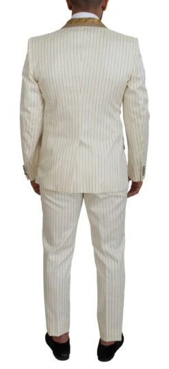 Dolce & Gabbana Off White Gold Striped Tuxedo Slim Fit Men's Suit -Lux Lair Store 4188056