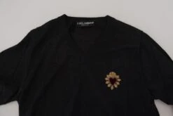Dolce & Gabbana Gray Cashmere V-neck Gold Heart Men's Sweater -Lux Lair Store 4198478