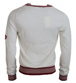 Dolce & Gabbana White Red Knitted V-neck Pullover Men's Sweater -Lux Lair Store 4198641