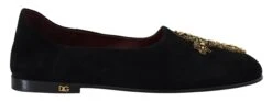 Dolce & Gabbana Black Suede Gold Cross Slip On Loafers Men's Shoes